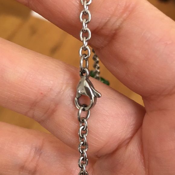 Natural chrome diopside cultured freshwater pearl stainless steel necklace - Picture 6 of 9